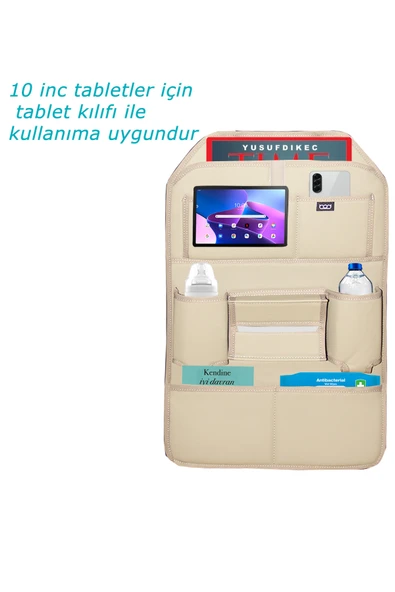 Bod Rodos Oto Koltuk Arkası Koruyucu Eşya Düzenleyici Araç içi Organizer Bej - 3