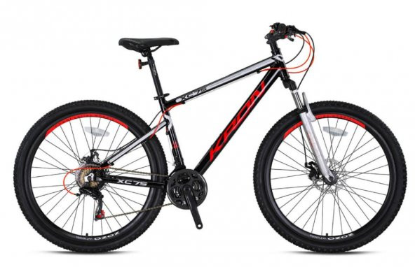 Kron XC 75 V 26 Jant 21 Vites Dağ Bisikleti Parlak Siyah-Kırmızı-Gri 43 Cm