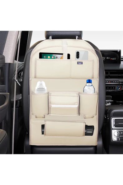 Bod Deri Masalı Oto Koltuk Arkası Koruyucu Eşya Düzenleyici Araç içi Organizer Bej