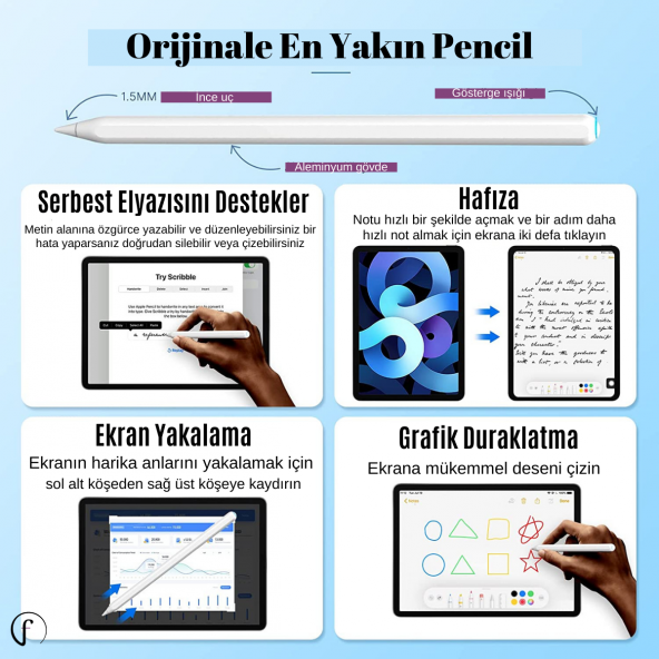 iPad 11 inc 3. Nesil Kablosuz Şarj Olan Avuçiçi Eğim Özellikli (2. Nesil) Kalem - 4