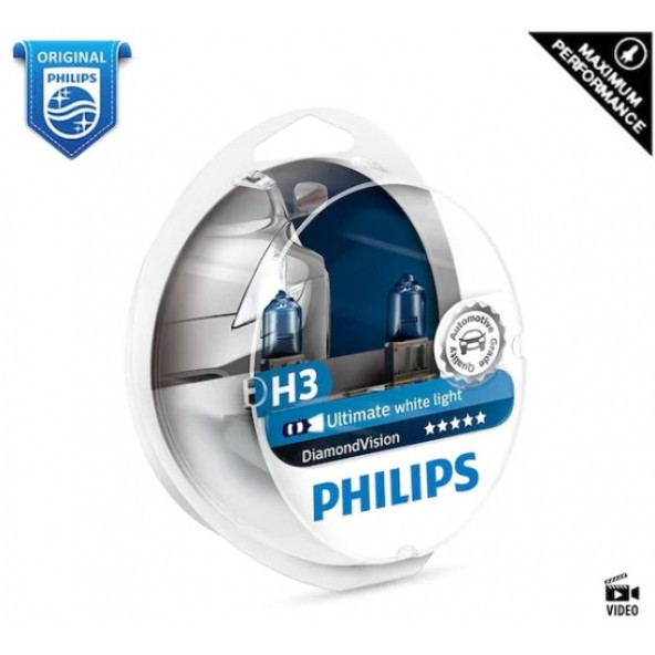 PHILIPS 12V. H3 DIAMOND VISION TAM BEYAZ IŞIK AMPUL SETİ No: 12336 DV, EAN: 8711500696694
