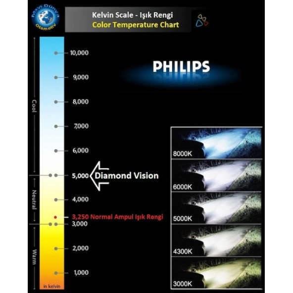 PHILIPS 12V. H3 DIAMOND VISION TAM BEYAZ IŞIK AMPUL SETİ No: 12336 DV, EAN: 8711500696694 - 4