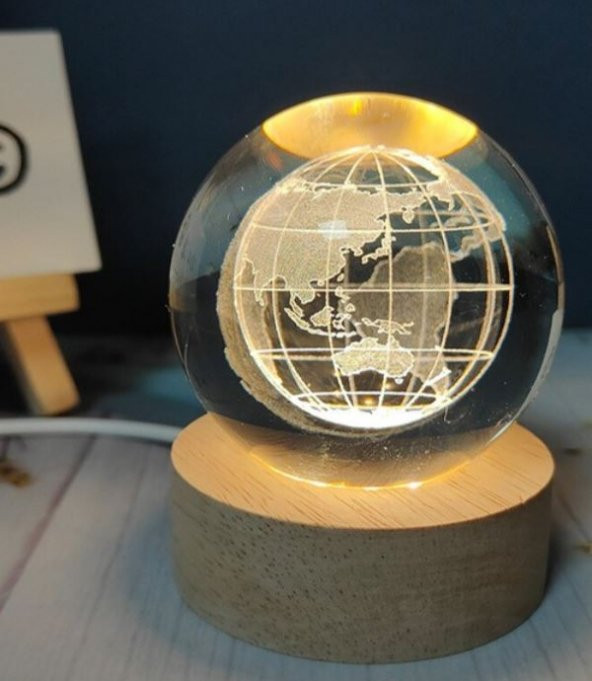 Dünya Tasarımlı Işıklı Cam Küre (Ahşap zemin - USBli) - 2