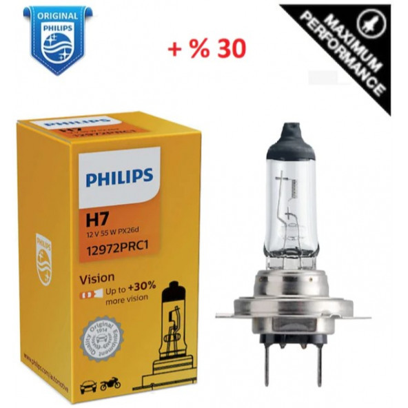 PHILIPS 12V. H7  +%30 FAZLA IŞIK STANDART AMPUL, No: 12972PRC1, EAN: 8711500405937