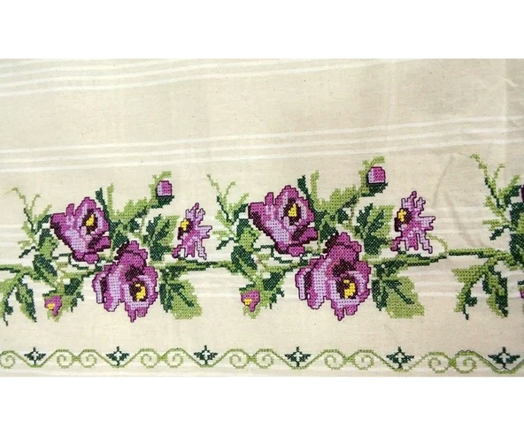 Buldan İşi Kanaviçe Nakışlı Çift Kişilik Nevresim Takımı-Lila - 3