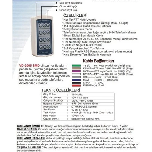 Electrosec VD-2005 SMD 24 Volt Telefon Arama Modülü (Tüm Yangın Algılama Panelleri İle Uyumludur) - 3