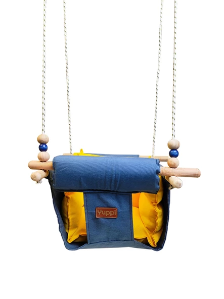 Ahşap Salıncak Bebek ve Çocuk Salıncağı Hamak Beşik Gri Sarı Model - 2