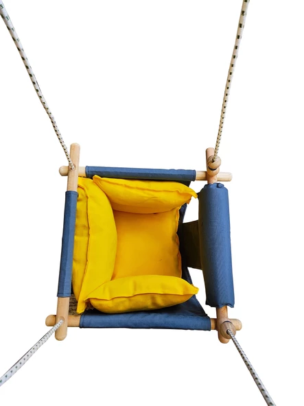 Ahşap Salıncak Bebek ve Çocuk Salıncağı Hamak Beşik Gri Sarı Model - 3