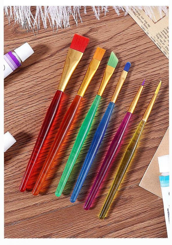 Fırça Seti 6 Lı Kısa Sap Resim Fırçası 1 Paket Suluboya Akrilik Boya Guaj Boya Yağlı Boya Fırca Seti - 3
