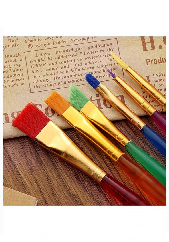 Fırça Seti 6 Lı Kısa Sap Resim Fırçası 1 Paket Suluboya Akrilik Boya Guaj Boya Yağlı Boya Fırca Seti - 4