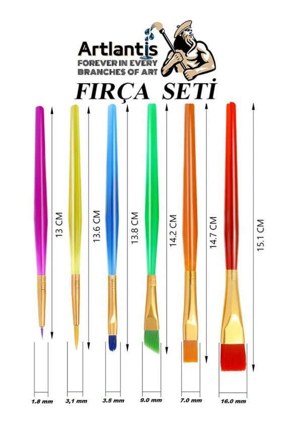 Fırça Seti 6 Lı Kısa Sap Çocuk Resim Fırçası 1 Paket Suluboya Akrilik Boya Guaj Boya Fırca Seti - 2