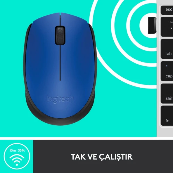 Logitech USB Alıcılı Kablosuz Kompakt Mavi Kablosuz Mouse - Resim 6