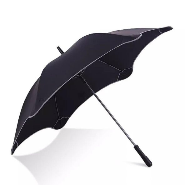 Rüzgar Kırılmayan Yuvarlak Köşe Reflektör Şerit Detaylı Fiber Uzun Saplı Şemsiye