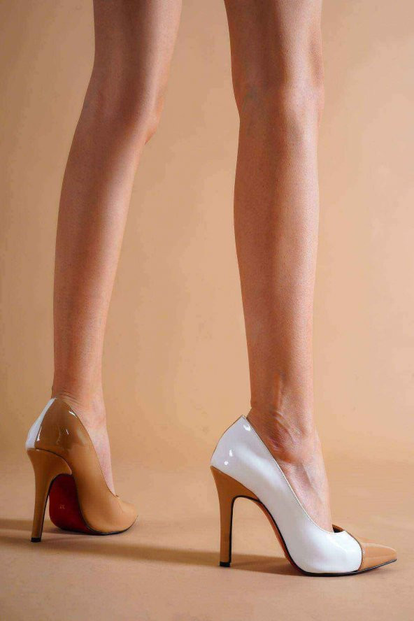 Emily Nude Rugan Beyaz Rugan  Kadın Topuklu Ayakkabı Stiletto - 3