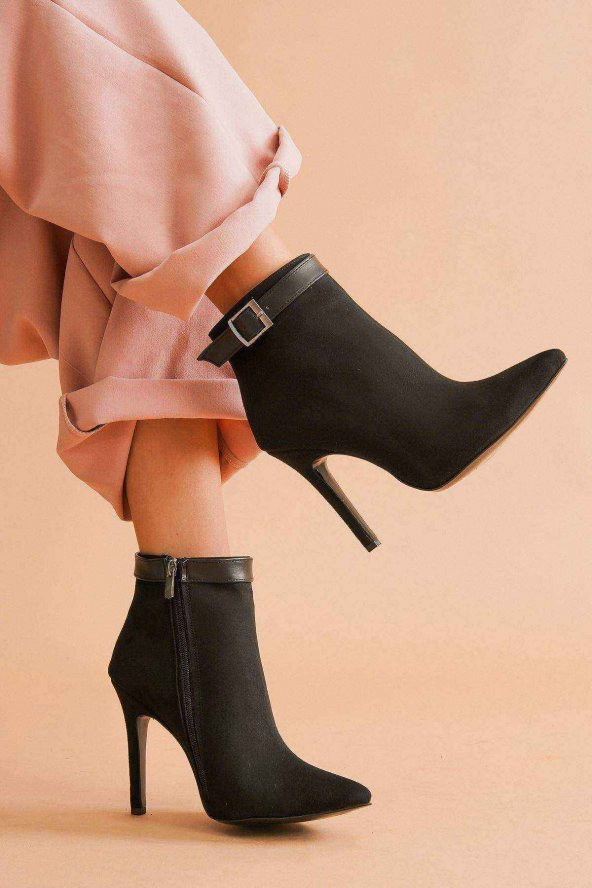 Ventos Siyah Süet Topuklu Stiletto Bot