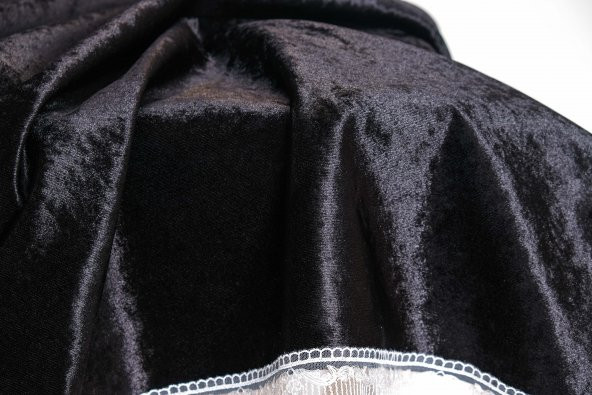 Finezza Pera Lüx  Dantelli Kadife Kumaş Siyah Masa Örtüsü 160x220 cm  - 1422 - Resim 5