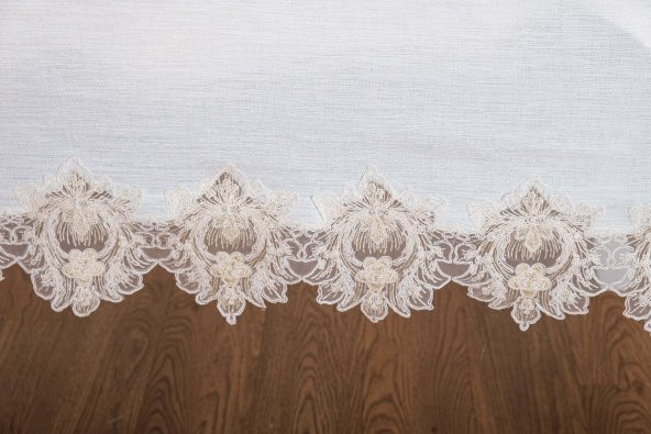 Finezza Nihal Lüx Dantelli Simli Keten Kumaş Krem Masa Örtüsü 160x230 cm  - 1423 - 4