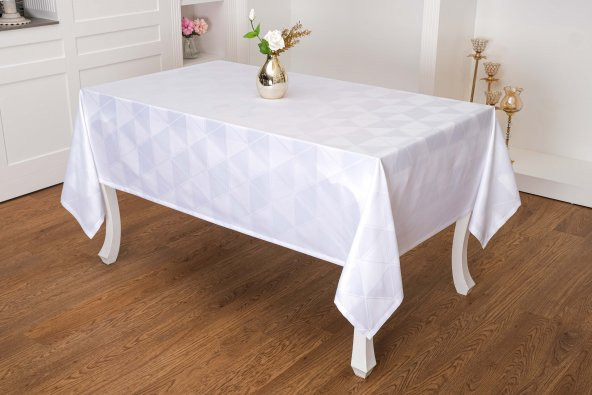 Finezza Viva Jakar Polyester Kumaş Beyaz Masa Örtüsü 160x220 cm  - 1424