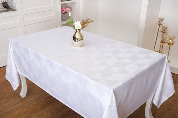 Finezza Viva Jakar Polyester Kumaş Beyaz Masa Örtüsü 160x220 cm  - 1424 - 2