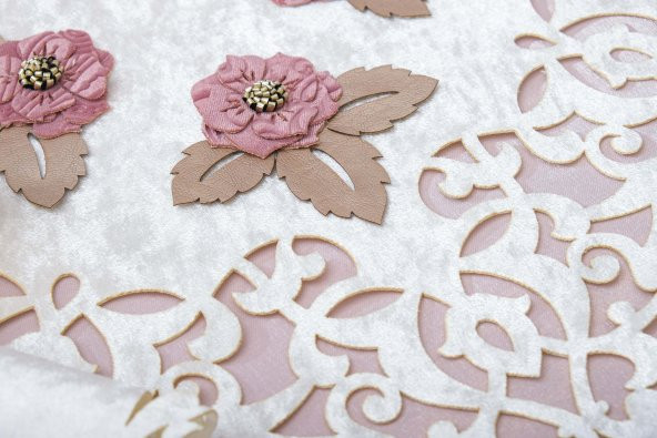 Finezza Afife Kadife Krem Pudra Sofra Takımı 8 kişilik 160x230 cm 34 Parça -1426 - 6