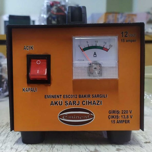 Eminent ESC012 12V 15 Amper Bakır Sargılı Şalterli Akü Şarj Cihazı