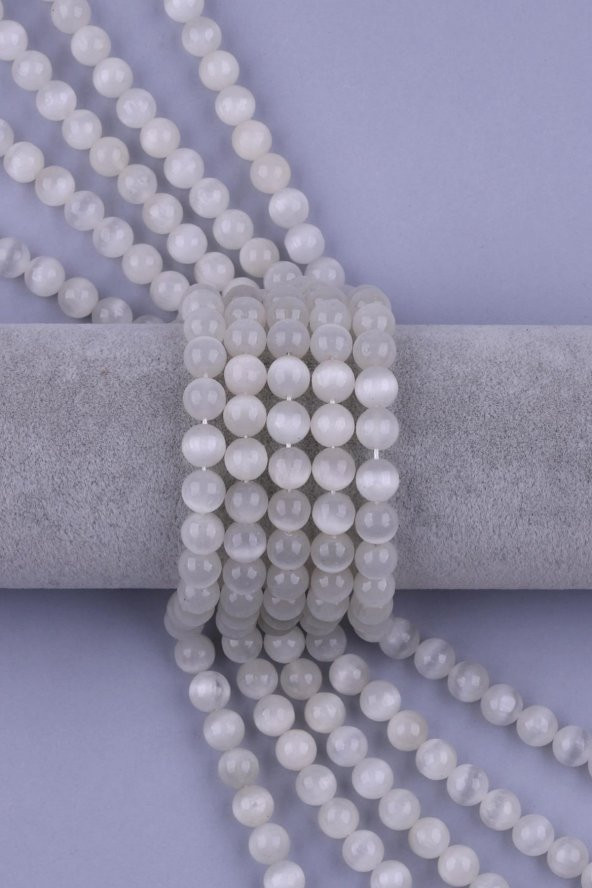 Selenit ( AB Kalite ) Doğal Taş Dizi 8 mm Küre Kesim ürün görseli