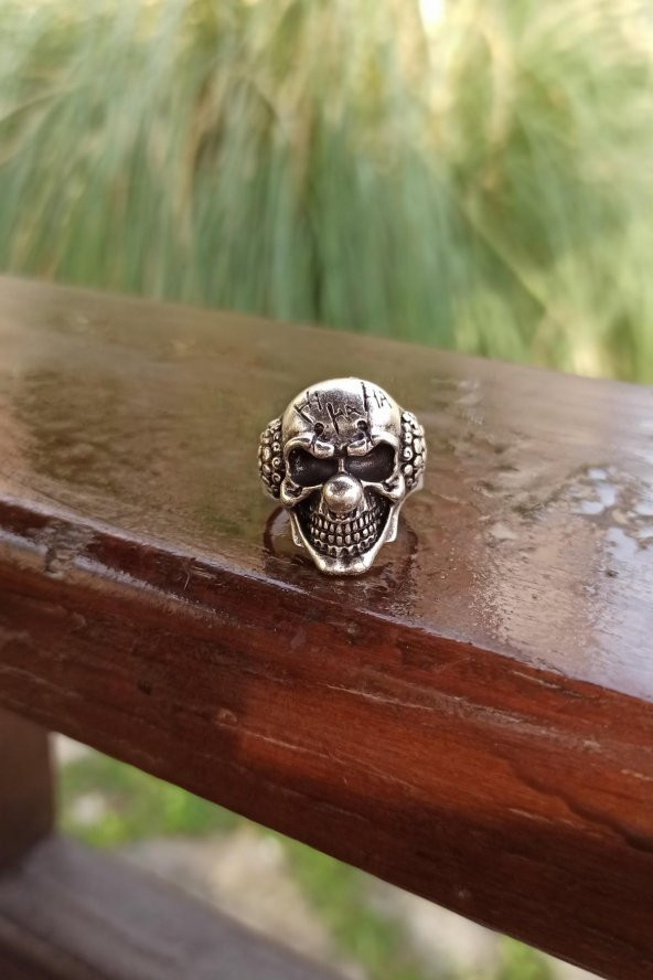 Palyaço Kafatası Şekilli Erkek Yüzük Gümüş Kaplama Ayarlanabilir El Yapımı Erkek Yüzük - Resim 3