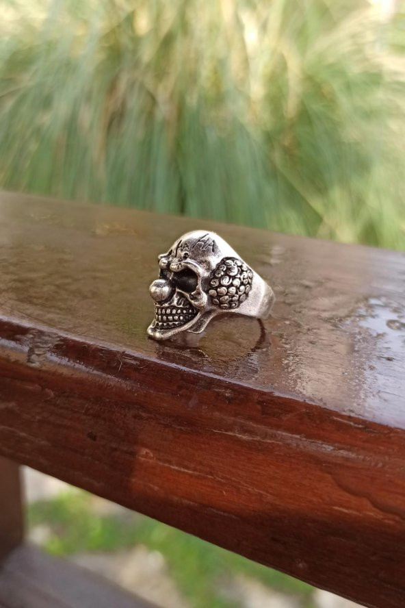 Palyaço Kafatası Şekilli Erkek Yüzük Gümüş Kaplama Ayarlanabilir El Yapımı Erkek Yüzük - Resim 4