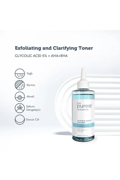 The Purest Solutions Glycolic Acid 5 AHA + BHA Gözenek Sıkılaştırıcı ve Arındırıcı Tonik 200 ml - Resim 3