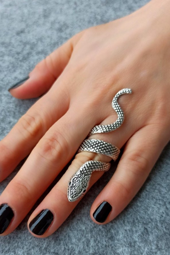 Büyük Yılan Şekilli Erkek Yüzük Gümüş Kaplama Ayarlanabilir El Yapımı Erkek Yüzük ürün görseli 1