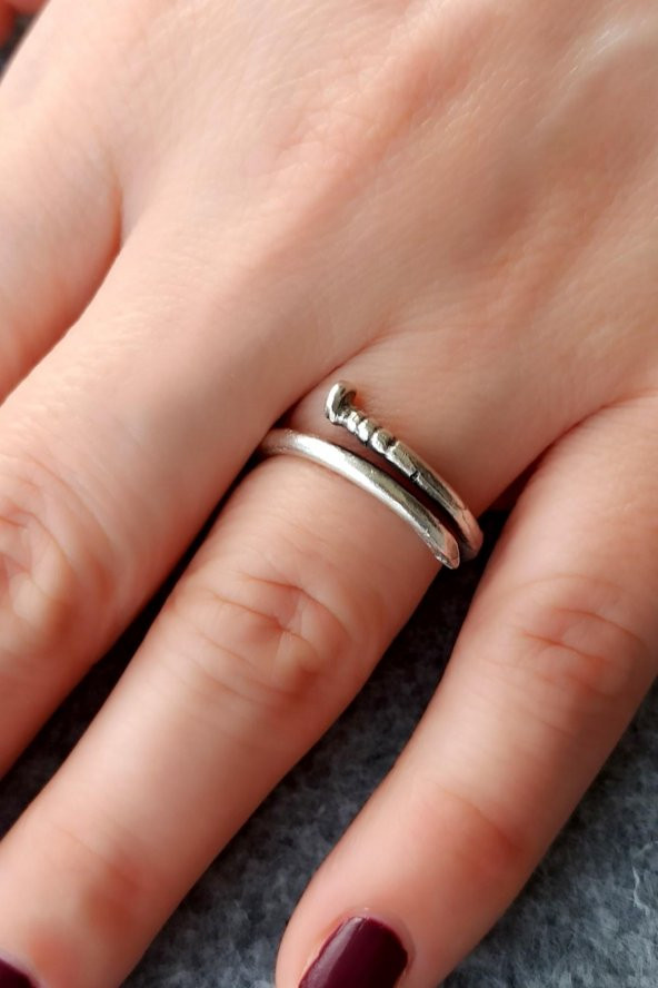 Çivi Şekilli Unisex Yüzük Gümüş Kaplama Ayarlanabilir El Yapımı Unisex Yüzük - 3