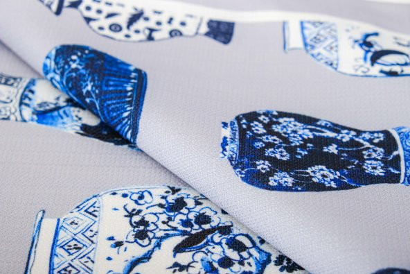 Finezza Vista Baskılı Kumaş Kreme Mavi Kırlent Kılıfı 45x45  İkili - 1429 - 4