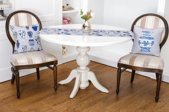 Finezza Vista Baskılı Kumaş Kreme Mavi Kırlent Kılıfı 45x45  İkili - 1429 - 5