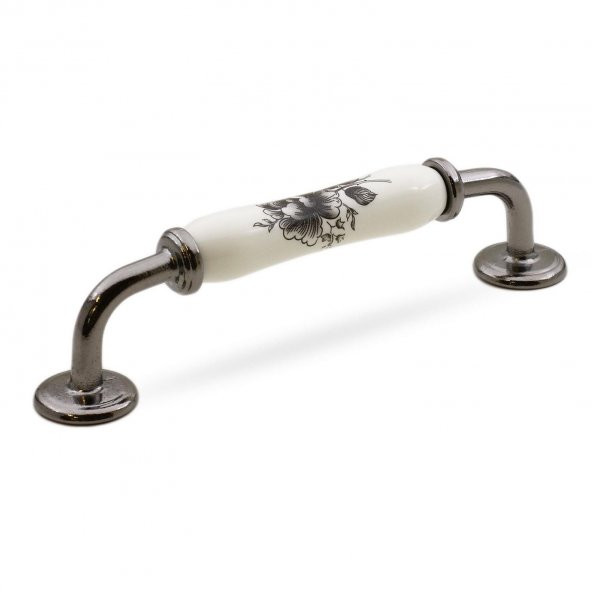 Lüks Porselen Mobilya Çekmece Dolap Kapak Kulpu Kulbu 128 mm Beyaz Füme - Resim 5