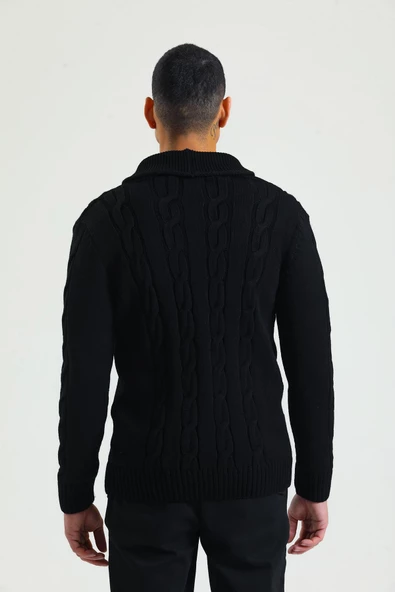 Erkek Regular Fit Örgü Desenli Kalın Kışlık Düğmeli Örme Hırka - 6