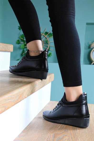 Kadın Tam Ortopedik Lastikli Comfort Taban Kaymaz Soğuk Geçirmez Sıcak Tutan Anne Botu Bot Siyah - 3