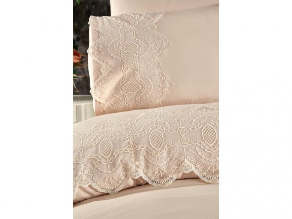 Fransız Dantelli Eslem Çeyizlik Nevresim Takımı Cappucino - 4
