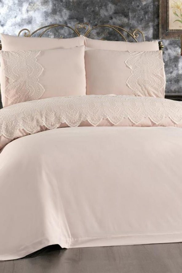 Fransız Dantelli Eslem Çeyizlik Nevresim Takımı Cappucino - 6