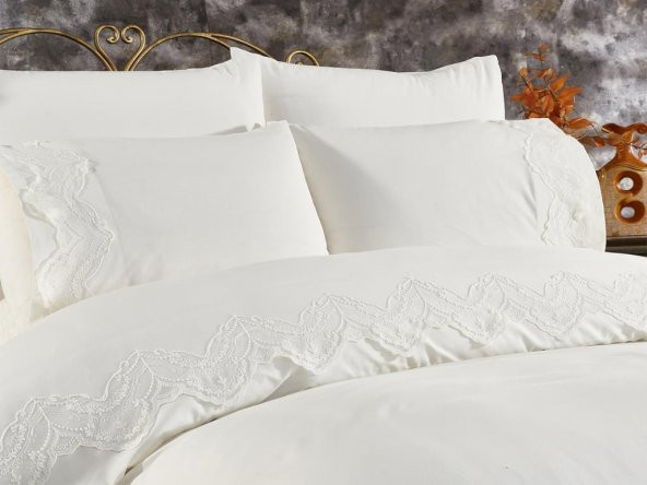 Fransız Dantelli Hanzade Çeyizlik Nevresim Takımı Krem - 2