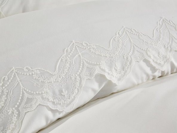 Fransız Dantelli Hanzade Çeyizlik Nevresim Takımı Krem - 3