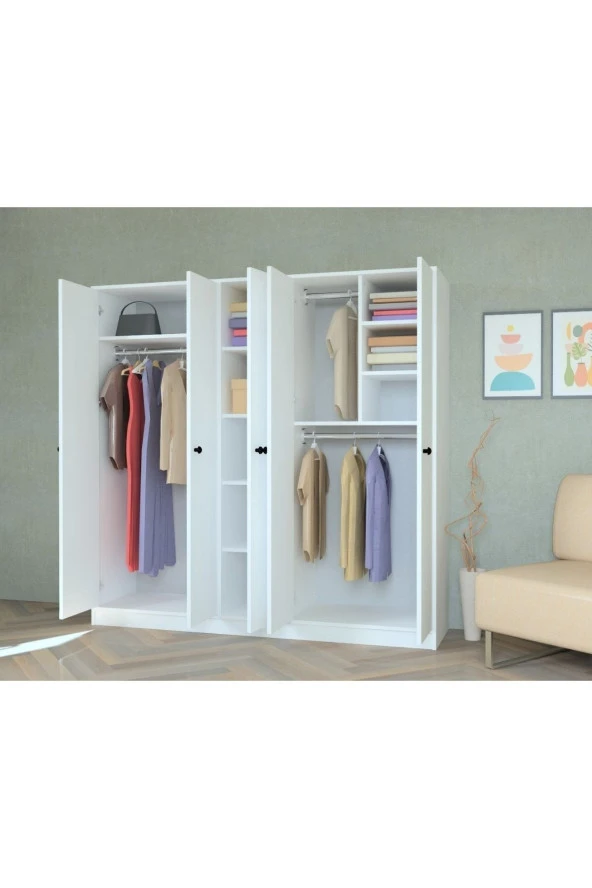 Mobilique Beş Kapaklı Anatolia Gardırop Beyaz - 4