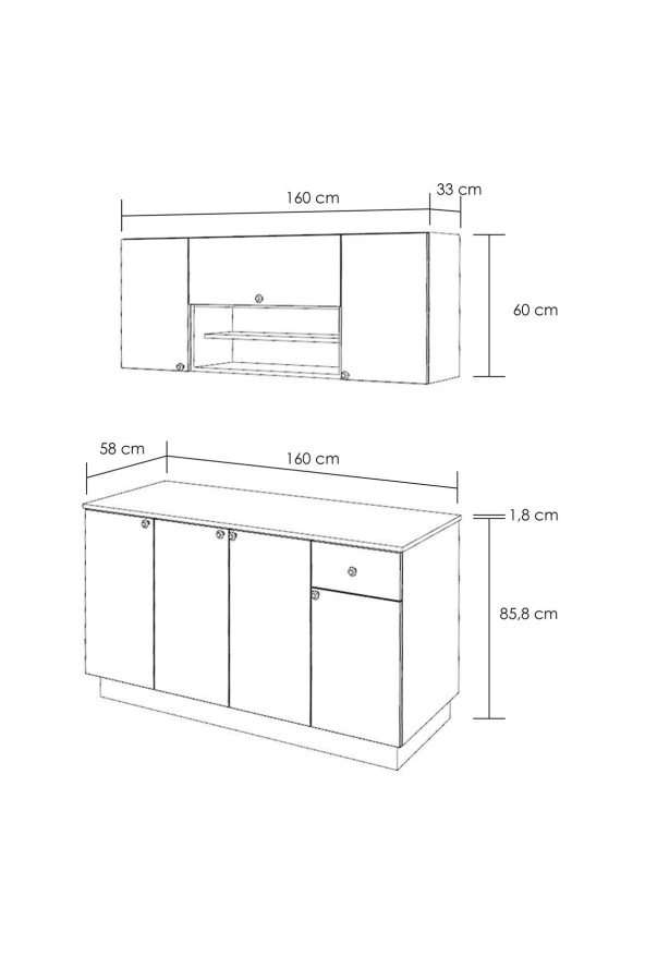 Mobilique 160 Cm Ahşap Mdf Tezgahlı Antrasit Kapaklı Hazır Mutfak - 4
