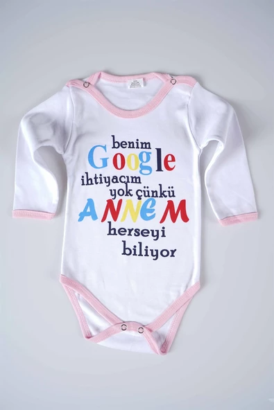 YENİ SEZON GOOGLE ANNEM YAZILI BEBEK ÇOCUK UZUN KOL PAMUK BADY ZIBIN - 3