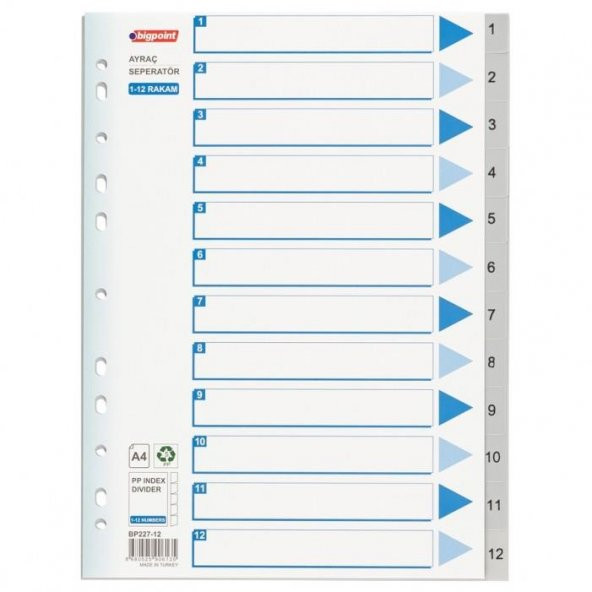 BIGPOINT PLASTIK A4 SEPERATOR 1-12 RAKAM (227-12)