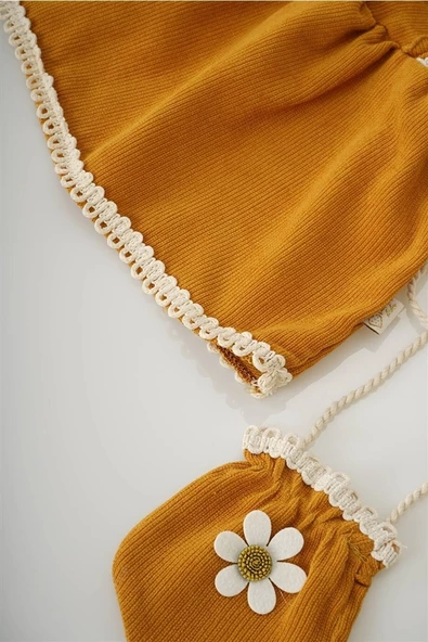 KIZ BEBEK UZUN KOL PAPATYA DESENLİ ÇANTALI ELBİSE - Resim 3