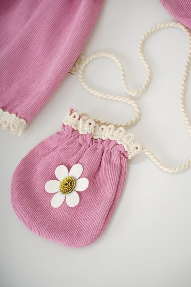 KIZ BEBEK UZUN KOL PAPATYA DESENLİ ÇANTALI ELBİSE - Resim 7