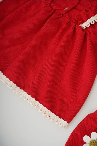 KIZ BEBEK UZUN KOL PAPATYA DESENLİ ÇANTALI ELBİSE - Resim 12