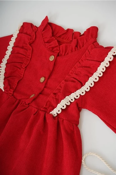 KIZ BEBEK UZUN KOL PAPATYA DESENLİ ÇANTALI ELBİSE - Resim 11