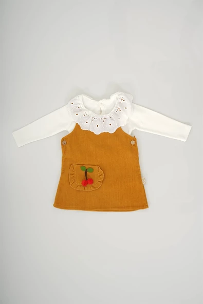 KIZ BEBEK 2Lİ KİRAZ DESENLİ UZUN KOL SALOPET ELBİSE - 7