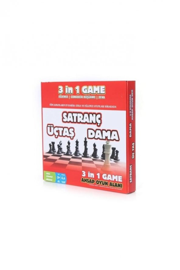 HED 3 in 1 Game Satranç - Dama - Üçtaş Kutu Oyunları